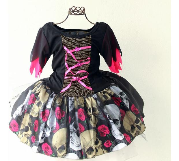 Imagem de Vestido Fantasia Infantil Halloween Caveira Catrina