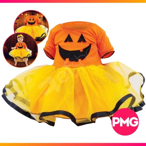 Imagem de Vestido Fantasia Infantil Hallowen Abobora Dia das Bruxas Elegante