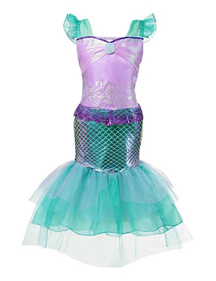 Imagem de Vestido Fantasia Infantil Luxo Princesa Sereia Ariel Lilás e Verde