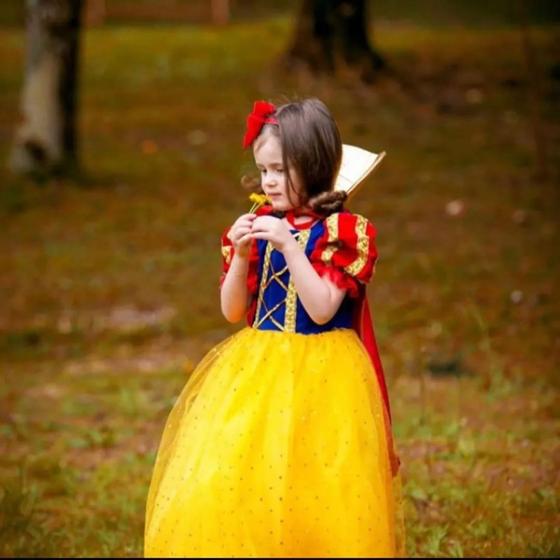 Vestido Fantasia Infantil Princesa Branca De Neve Luxo Menor preço em Vestido Fantasia Infantil Princesa Branca De Neve Luxo