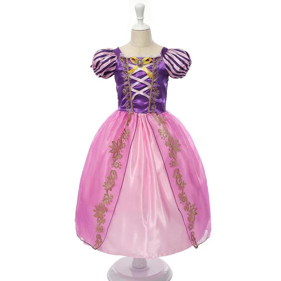 Imagem de Vestido Fantasia Infantil Princesa Carnaval Halloween Enrolados e Rapunzel