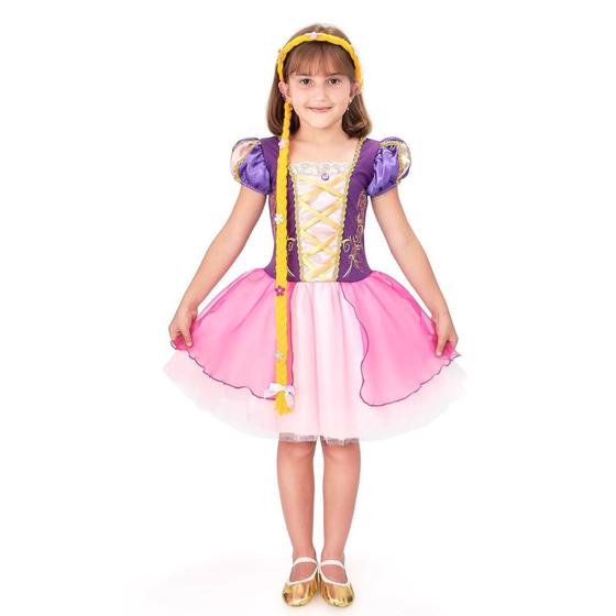 Imagem de Vestido Fantasia Princesa Rapunzel Enrolados Curto Infantil Menina Luxo