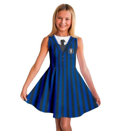 Imagem de Vestido Fantasia Uniforme Enid Wandinha Regata azul