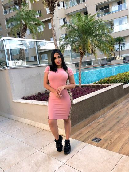 Vestido feminina manga curta tecido malha canelada lateral onça Menor preço em Vestido feminina manga curta tecido malha canelada lateral onça