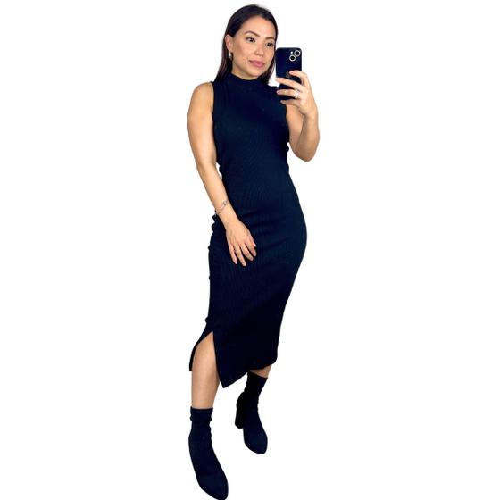 Imagem de Vestido Feminino Anarruga com Gola Alta Preto