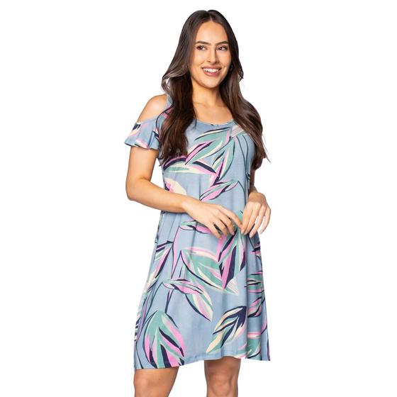 Imagem de Vestido Feminino Averzzy Estampado com Recorte nos Ombros Azul