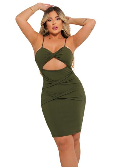 Imagem de Vestido Feminino Canelado Alcinha Curto Detalhe Frontal