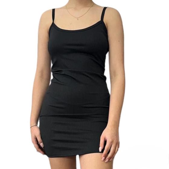 Imagem de Vestido feminino Canelado Curto Alça Costas Aberta Gola Alta midi tubinho justo colado. vestido curto barato vestidinho canelado