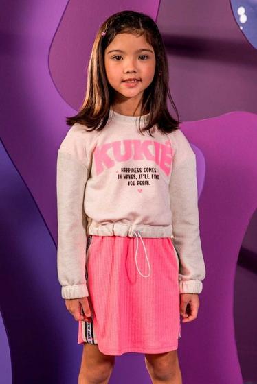 Imagem de Vestido Feminino Canelado Neon Menina Manga Curta e Sobreposição Manga Longa Infantil - Kukiê