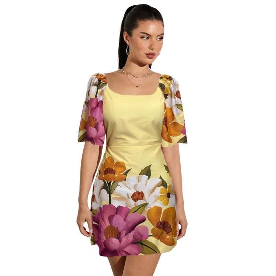 Imagem de Vestido Feminino Casual Acinturado Elegante Moda Fashion Curto Modela o Corpo Confortável Primavera Verão Florido Balada Festa 