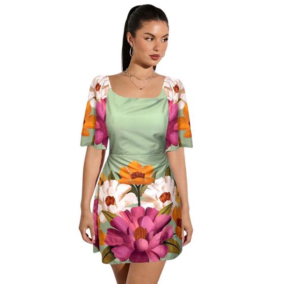 Imagem de Vestido Feminino Casual Acinturado Elegante Moda Fashion Curto Modela o Corpo Confortável Primavera Verão Florido Balada Festa 