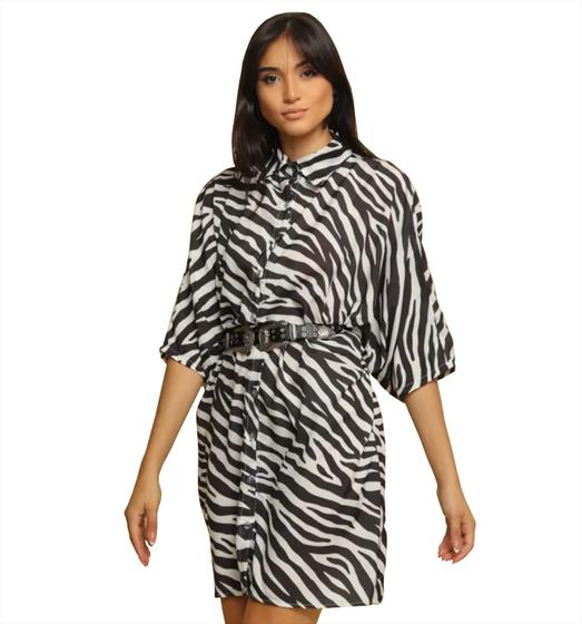 Imagem de Vestido Feminino Chemise Listrada Zebra Preta Maria Fernanda