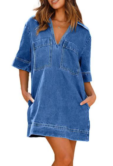 Imagem de Vestido feminino chouyatou, de verão, solto, decote em V, mini jeans