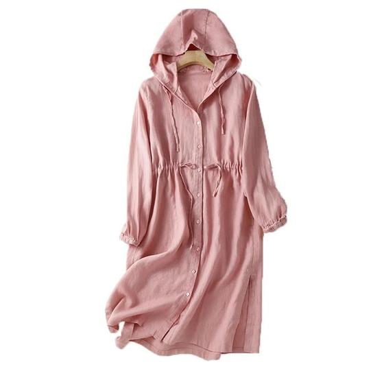 Imagem de Vestido Feminino Com Capuz, Amarração, Cintura Elástica, Linha A, Manga Longa, Comprimento Midi,
