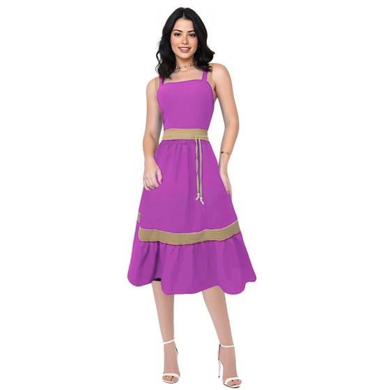 Imagem de Vestido Feminino Curto Casual de Alcinha Babado Acima do Joelho Confortável Evangélico C/ Bojo Estiloso Moderno Moda