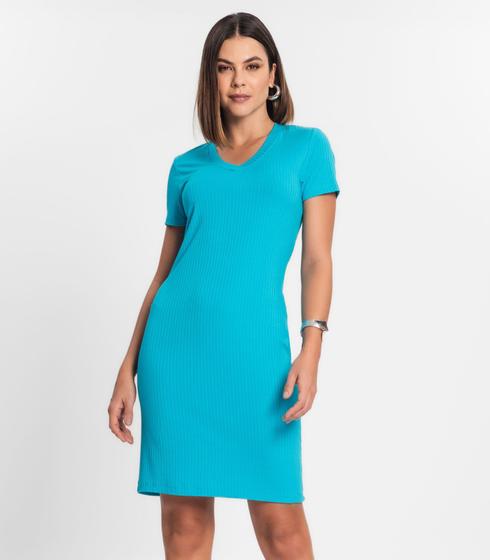 Imagem de Vestido Feminino Em Ribana Canelada Rovitex Azul