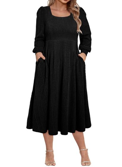 Imagem de Vestido feminino Eytino, tamanho grande, casual, solto, manga comprida, preto