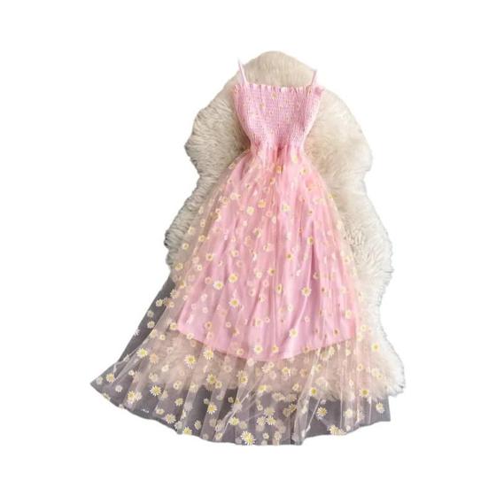 Imagem de Vestido Feminino Floral com Alças de Espaguete - Estilo Coreano para Festa e Praia