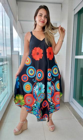 Imagem de Vestido Feminino Indiano Alça c/ Regulagem Trapézio Plus Size-Cod.170108