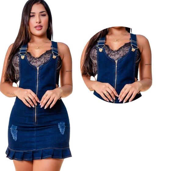 Imagem de Vestido Feminino Jeans Azul escuro Jeans Com Elastano Vestido de Festa