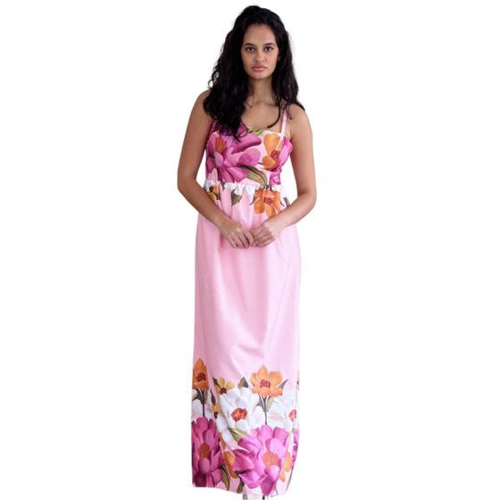 Imagem de Vestido Feminino Longo Alcinha Fina Confortável Floral Elegante Casual Modela o Corpo Fresquinho