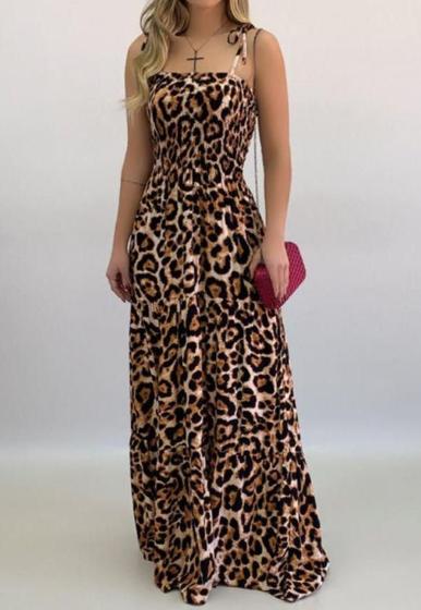 vestido feminino longo de alça com lastex animal print Menor preço em vestido feminino longo de alça com lastex animal print