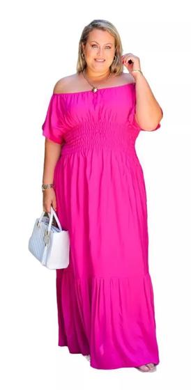 Imagem de Vestido Feminino Longo Plus Size Ciganinha Liso Tamanho Grande