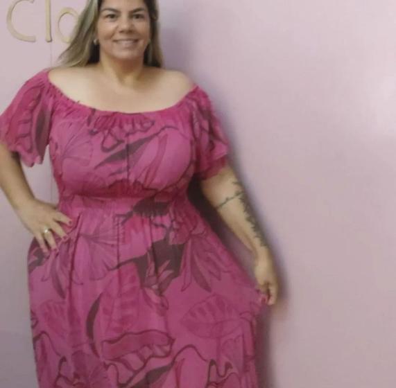 Imagem de vestido feminino longo plus size ombro a ombro cor rosa tamanho 46