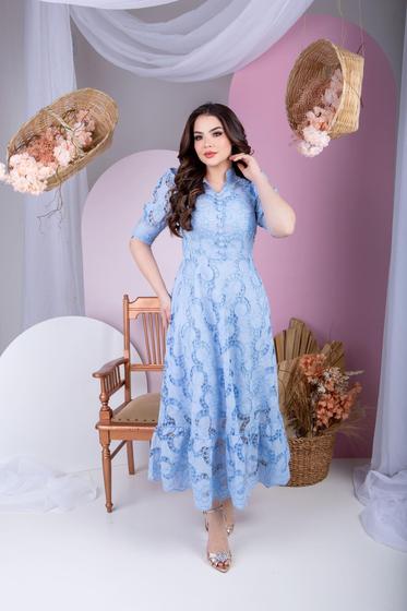 Imagem de Vestido Feminino Maxi Luxo Lese Algodão Gola Alta Elegante Modesto Lindo Festa Casamento Ziper Botões Fake