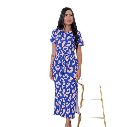 Imagem de Vestido Feminino Midi Animal Print Amarração na Cintura Fenda Lateral Tendência Primavera Verão