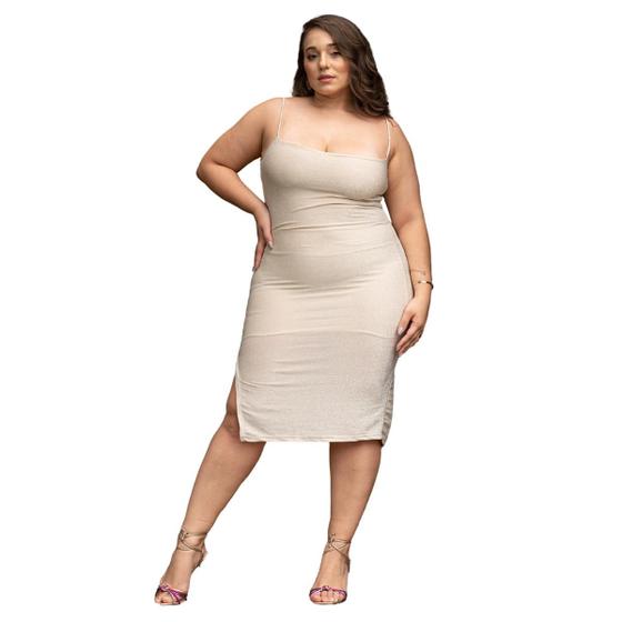 Imagem de Vestido Feminino Midi Lurex Tubinho Shine Slim E Plus Size