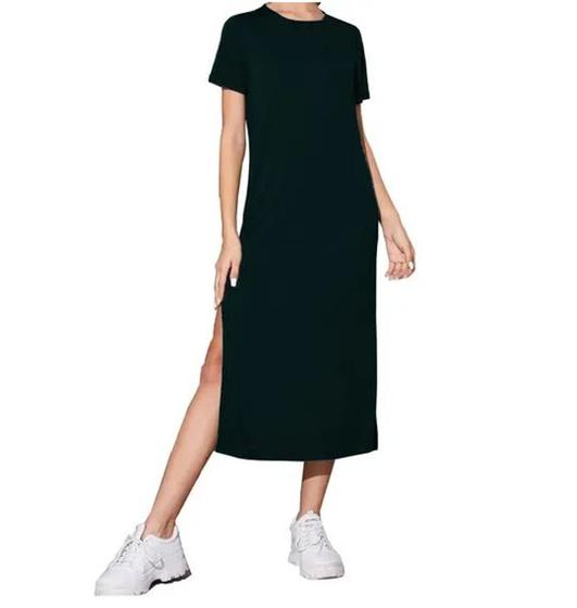 Imagem de Vestido Feminino Midi Manga Curta Gola Redonda em 100% Algodão Elegante para dia dia Tribo Livre
