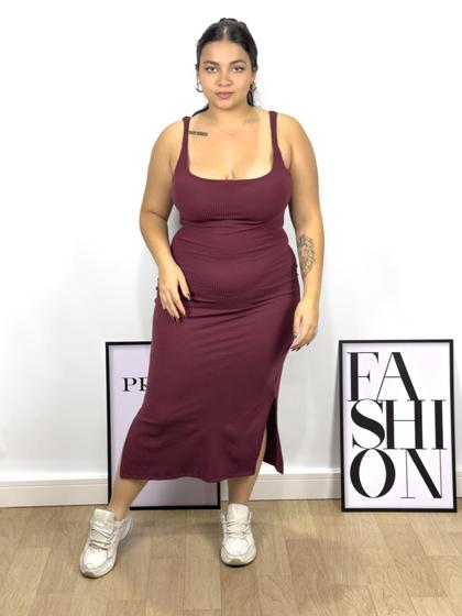 Imagem de Vestido Feminino  Midi Plus Size com Bojo em Malha Canelada  100% Algodão Veste Até Tamanho 54