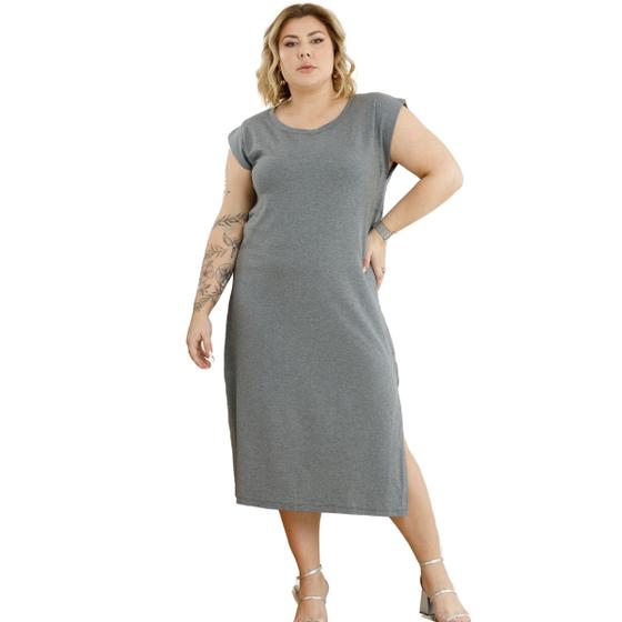 Imagem de Vestido Feminino Over Moletinho Casual Detalhes C/Fendas Estilo Primavera Verão Plus Size 45224A