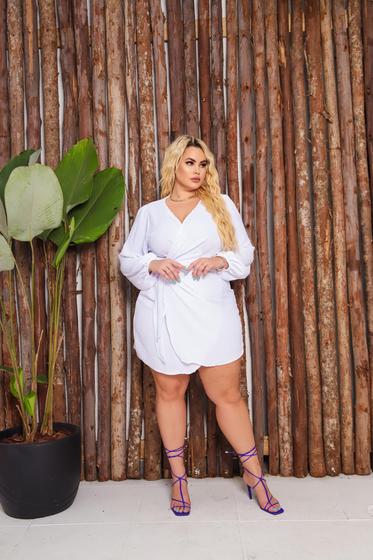 Imagem de Vestido Feminino Plus Size Amarração Manga Comprida Tecido Premium Elegante Moda Blogueira