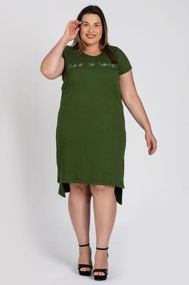 Imagem de Vestido Feminino Plus Size Canelado Estampado Abertura Laterais - Serena