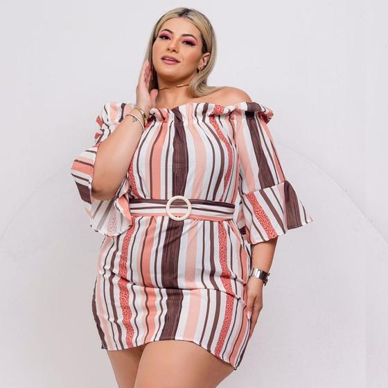 Imagem de Vestido Feminino Plus Size Ciganinha Estampado de Fivela