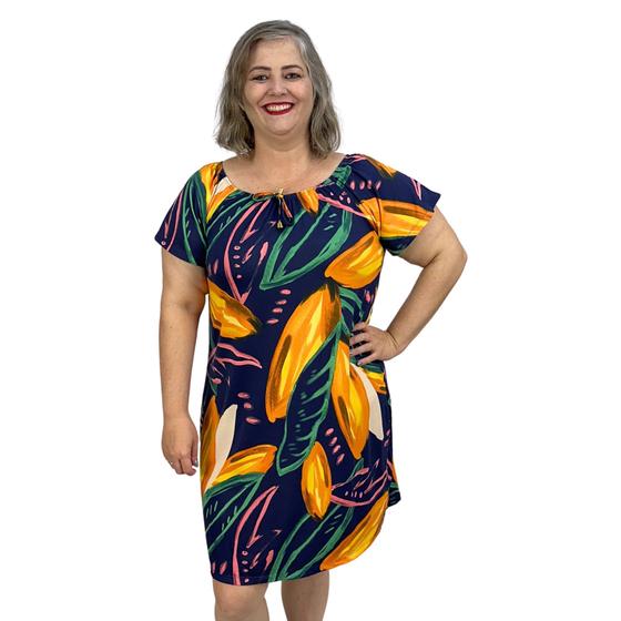 Imagem de Vestido Feminino Plus Size Ciganinha Estampado Manga Curta Midi