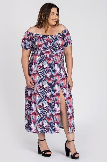 Imagem de Vestido Feminino Plus Size Longo Ciganinha Malha Confort Estampado Fenda Frontal - Serena