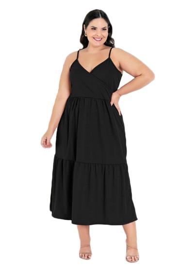 Imagem de Vestido Feminino Plus Size  Midi Alcinha Decote Transpassado