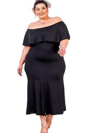 Imagem de Vestido Feminino Plus Size Midi Ombro a Ombro Roupas GG