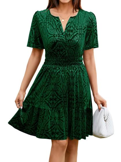 Imagem de Vestido feminino Simplee, veludo de Natal, mini decote em V, verde L