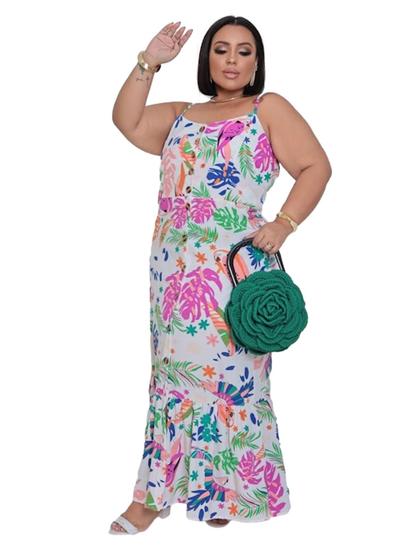 Imagem de Vestido Feminino Verão Plus Size Soltinho Estampado Barato Midi Floral 2759plus