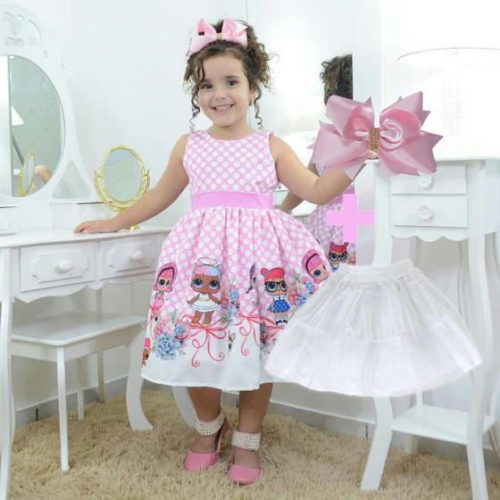 Imagem de Vestido festa das mínis bonecas + saia de filó + laço para cabelo