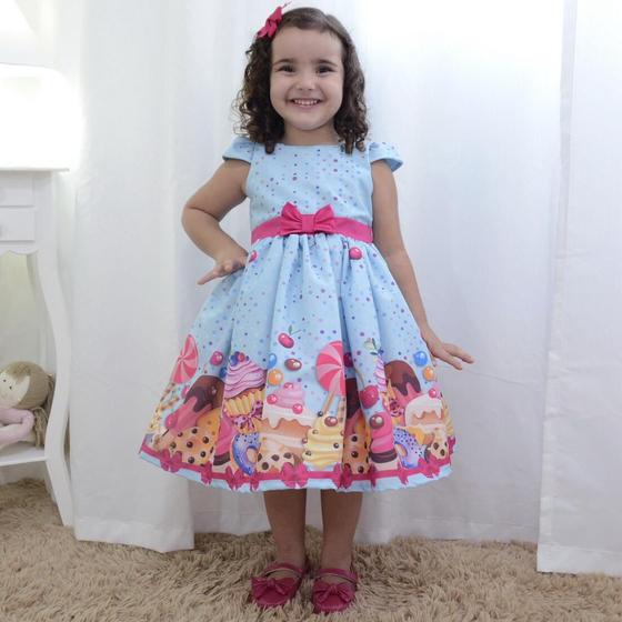 Imagem de Vestido festa infantil estampa de cupcake. bolos e doces