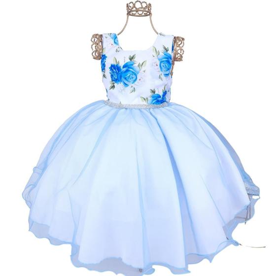 Imagem de Vestido Festa Infantil Florido Azul Menina Moda Aniversario Florido