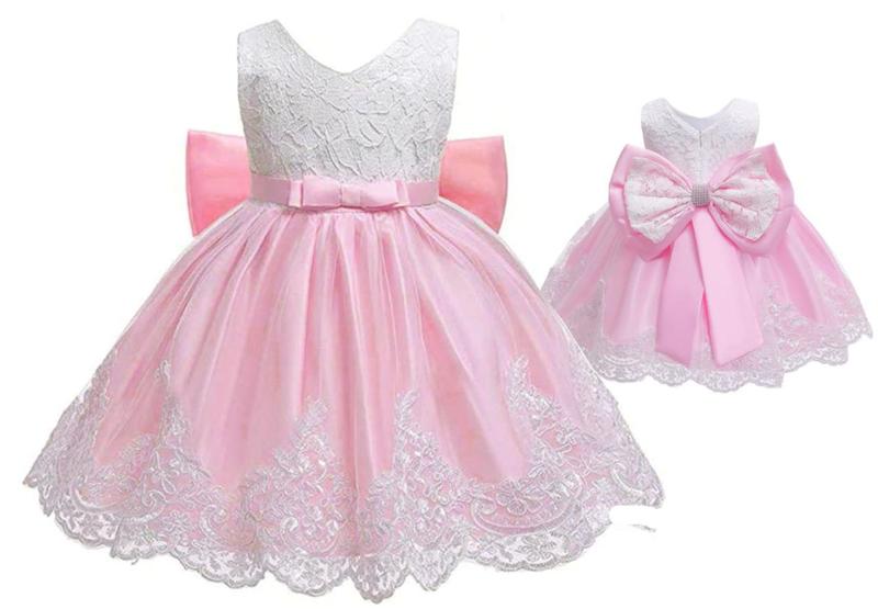 Imagem de Vestido Festa Infantil Princesa Renda Estruturada Luxo ROSA Tam 9/12 MESES