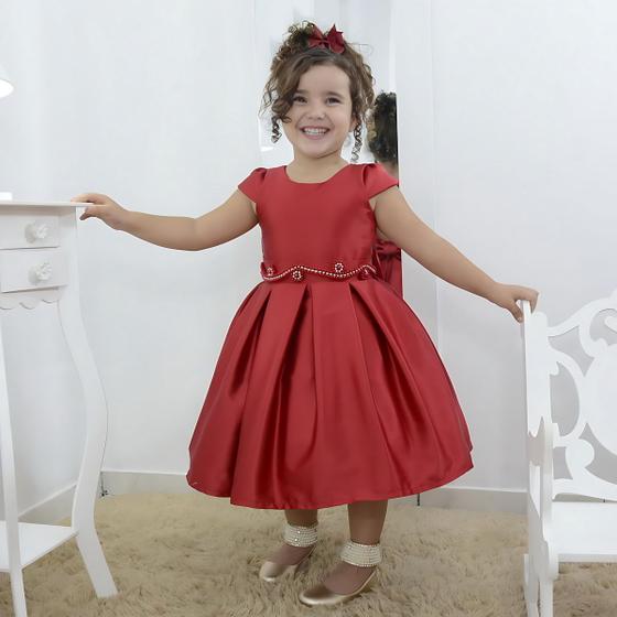 Imagem de Vestido festa infantil vermelho rubi com bordado