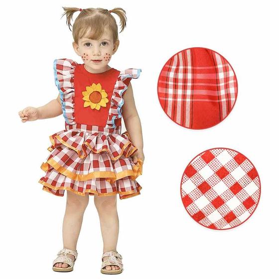 Imagem de Vestido Festa Junina Bebê Xadrez Com Babados 3 á 18 Meses