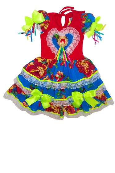 Imagem de Vestido Festa Junina Doce Maçã - Vermelho e Azul - TAMANHO 4